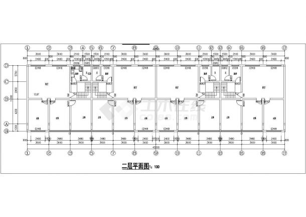 900平米2层框架结构商住楼建筑设计CAD图纸（底层门面商铺）-图二