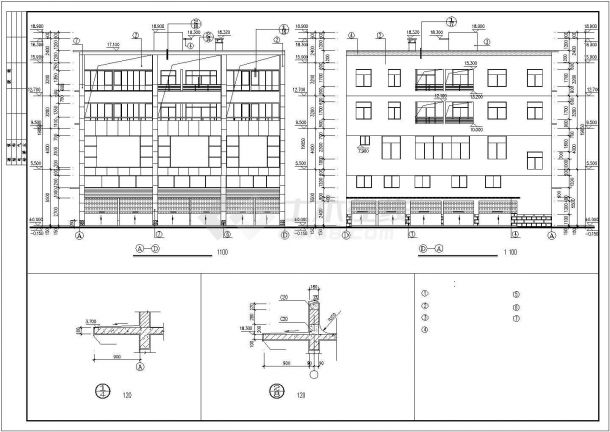 某小区2500平米左右四层框混结构住宅楼全套建筑设计CAD图纸-图二