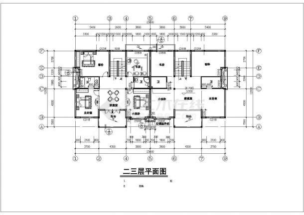 某小区850平米4层框混结构双拼别墅全套建筑设计CAD图纸-图二