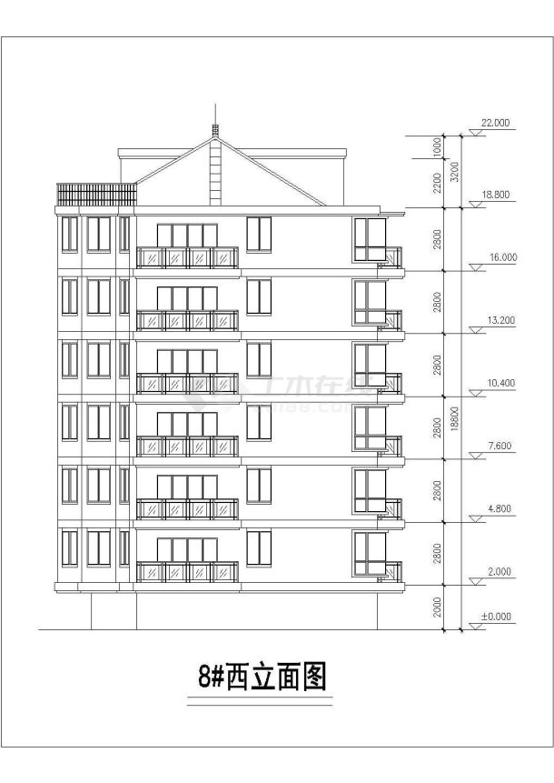 厦门市某小区6+1层框混结构住宅楼平立剖面设计CAD图纸（含阁楼）-图二