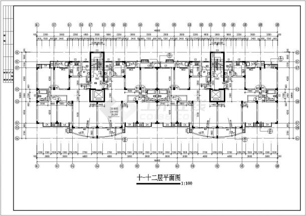 某小区12层框架结构住宅楼建筑设计CAD图纸（底层为架空层/含效果图）-图二