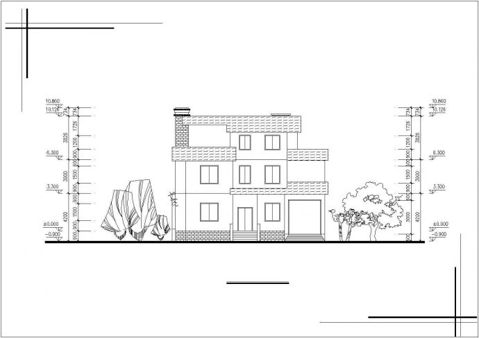 济南市某村镇280平米3层砖混结构乡村单体别墅平立剖面设计CAD图纸_图1