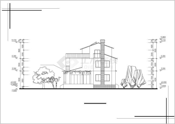 济南市某村镇280平米3层砖混结构乡村单体别墅平立剖面设计CAD图纸-图二