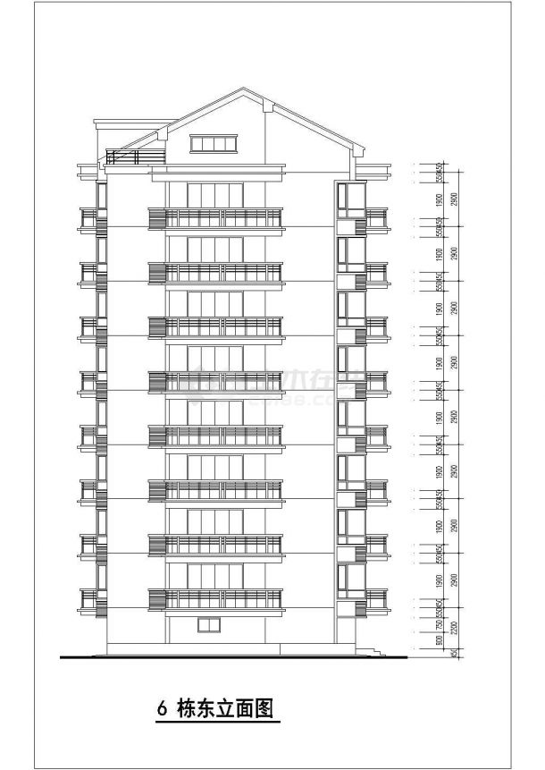 750平米9层框架结构住宅楼平立剖面设计CAD图纸（含阁楼和架空层）-图一