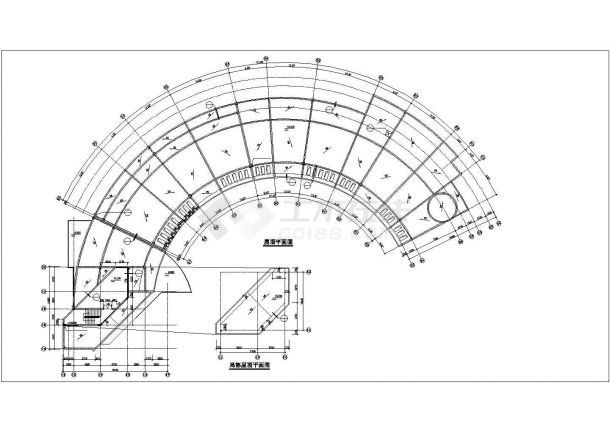 杭州市西湖区某3层扇形结构幼儿园全套平面设计CAD图纸-图一