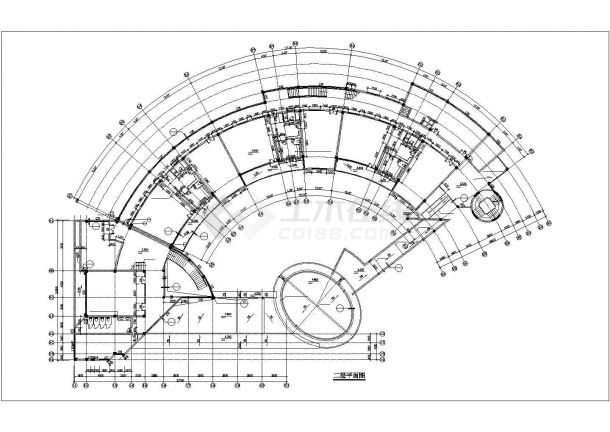 杭州市西湖区某3层扇形结构幼儿园全套平面设计CAD图纸-图二