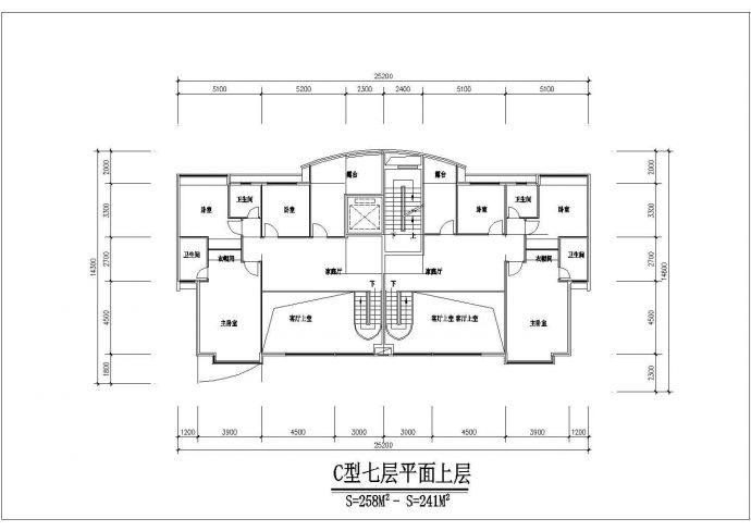 1500平米7+1层混合结构住宅楼平面设计CAD图纸（1层2户）_图1