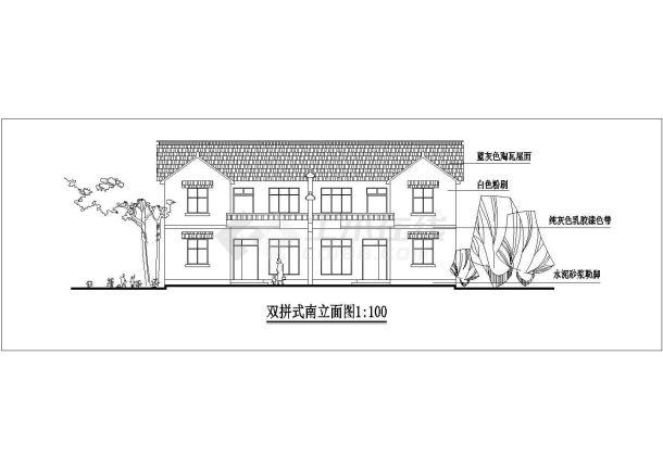 2层框混结构双拼别墅平立剖面设计CAD图纸（每户193平米）-图二