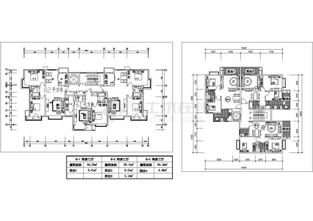 某多层住宅一梯三户户型设计cad平面图纸（甲级院设计）-图二