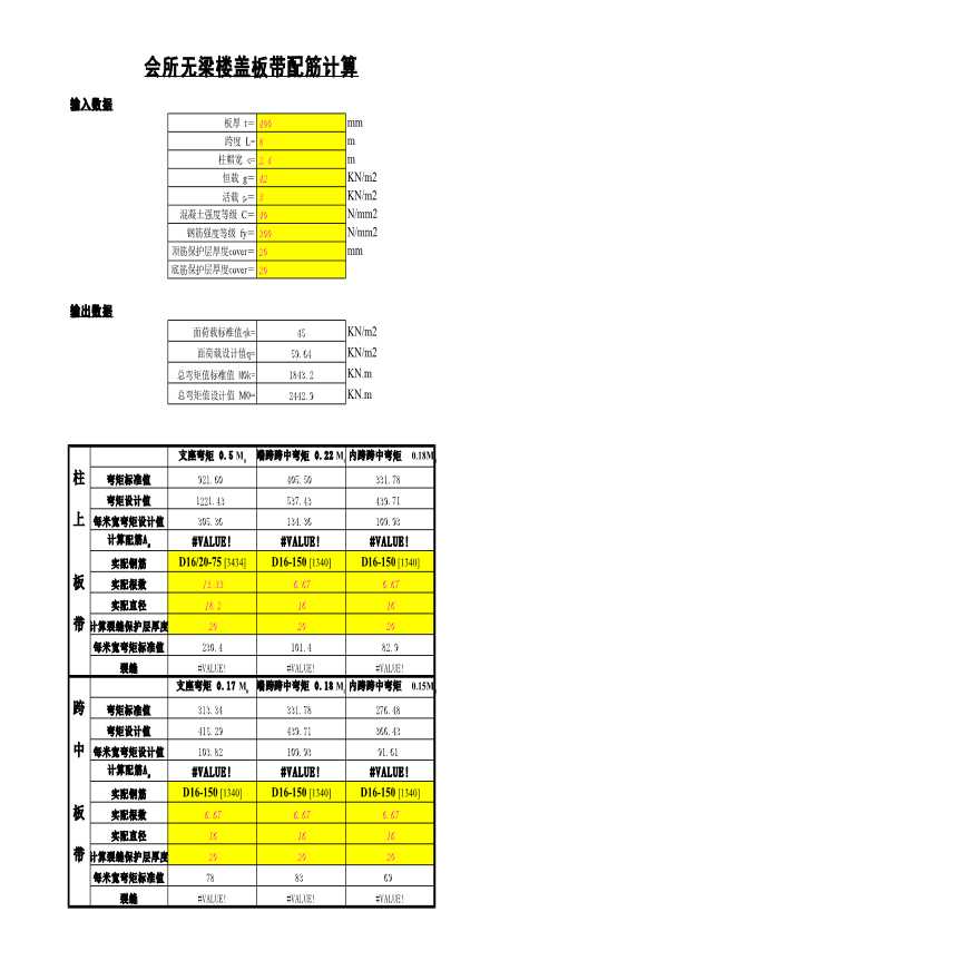 无梁楼盖板带配筋计算表格excel