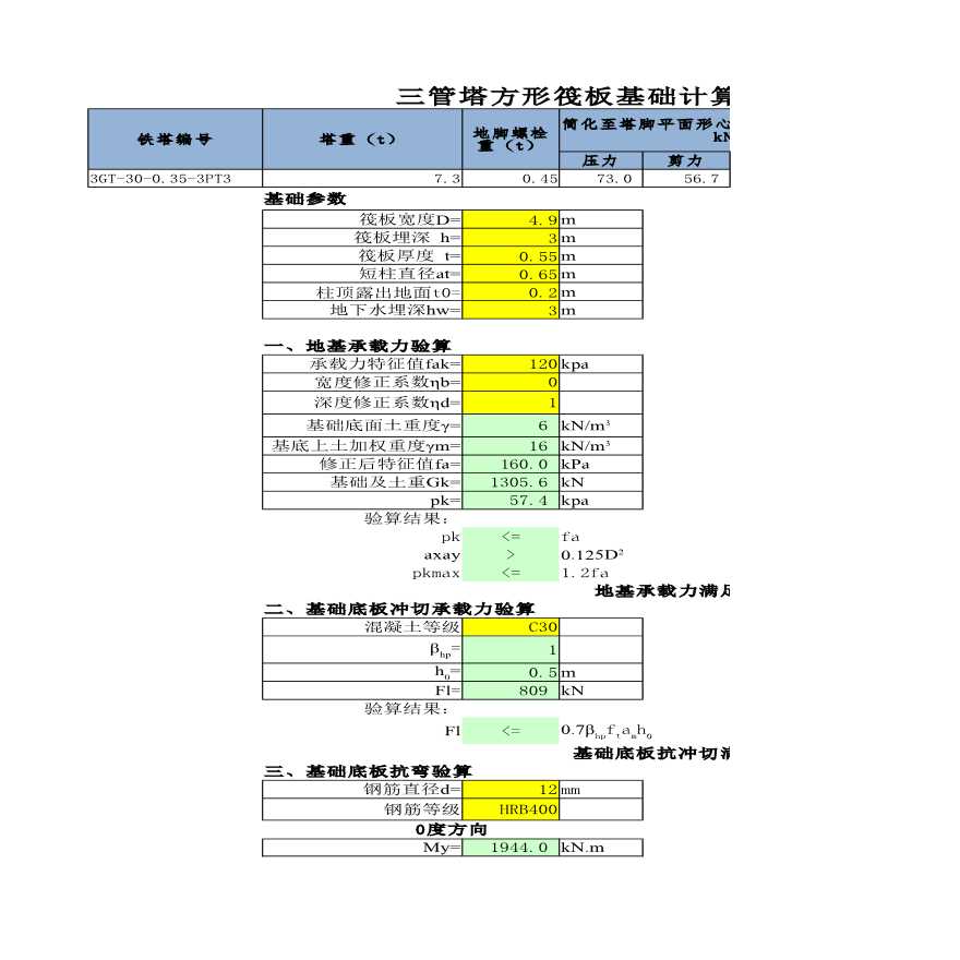 三管塔方形筏板基础自动计算表格Excel-图一
