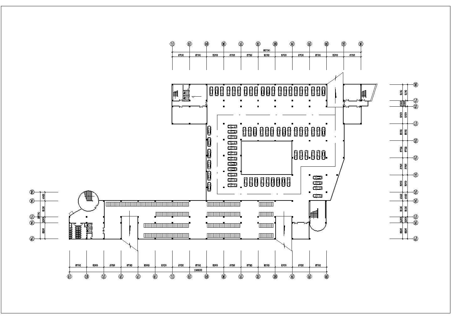 合肥市某大学95x78米左右5层框架结构教学楼平立剖面设计CAD图纸