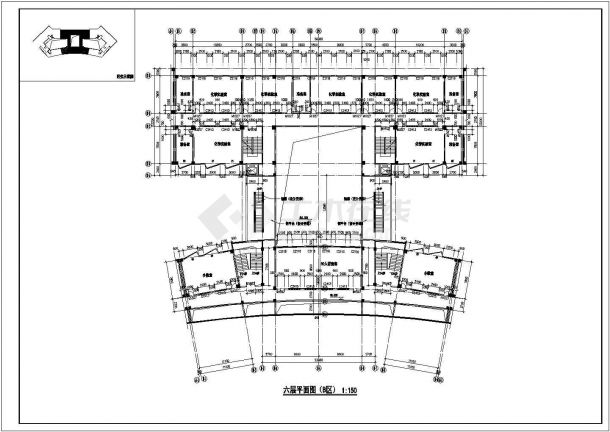 某大学2.8万平米三段6层框架结构组合式教学楼全套平面设计CAD图纸-图二