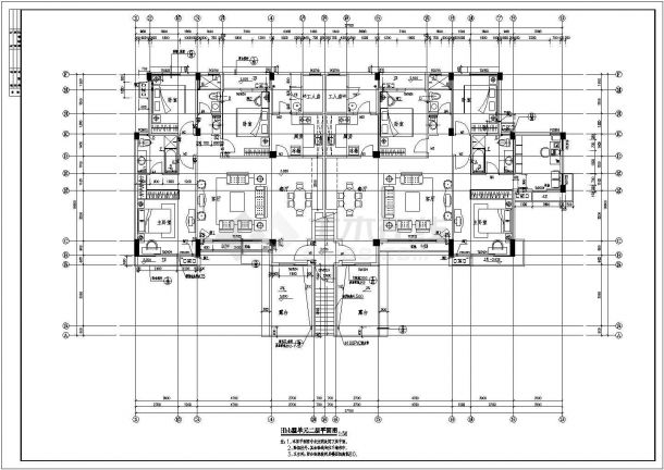 宝应市区某单体洋房单体建筑施工设计CAD图纸-图二