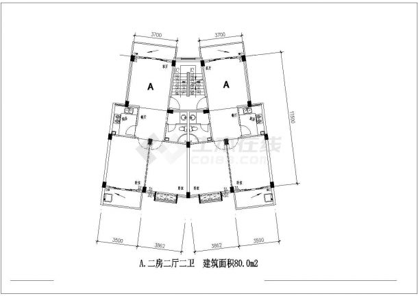 金三角花园小区多层住宅全套户型CAD图纸-图二