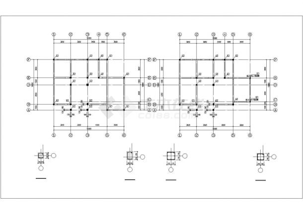 郑州某村镇三层混合结构自建民居楼结构CAD设计图纸-图二