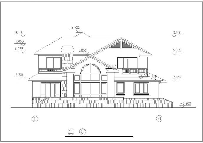 某村镇327平米2层混合结构乡村别墅建筑CAD设计图纸（含效果图）_图1