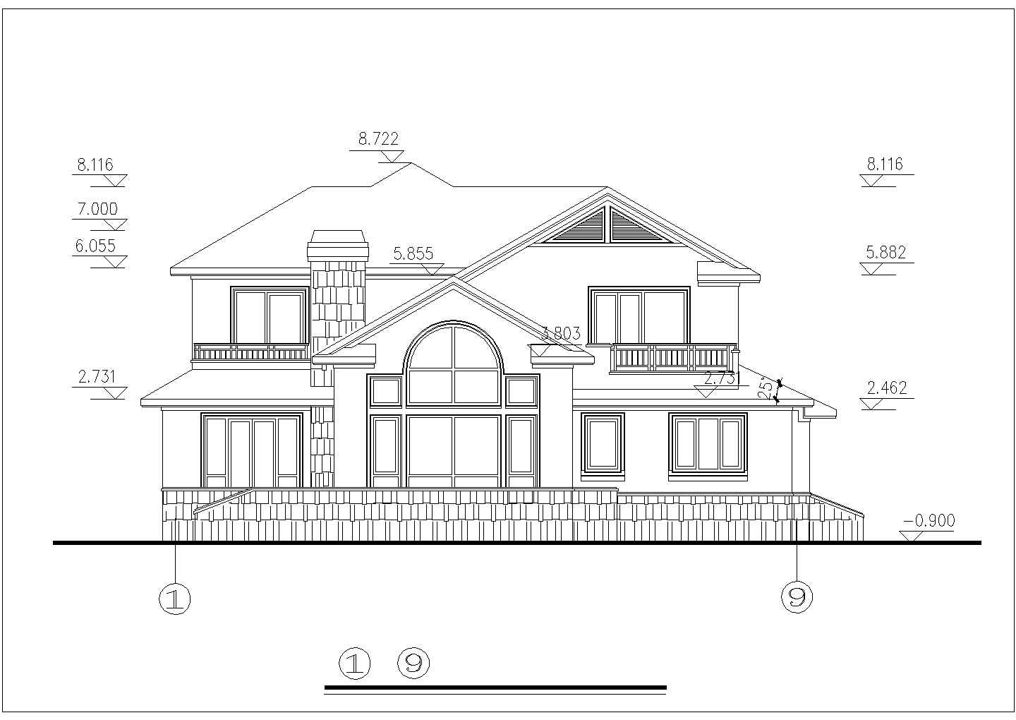 某村镇327平米2层混合结构乡村别墅建筑CAD设计图纸（含效果图）