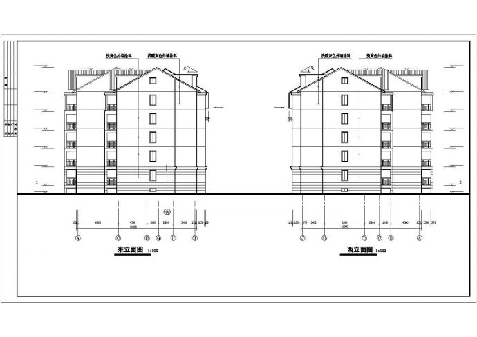 某城市小区五层阁楼三单元对称户型住宅建筑设计完整CAD图纸_图1