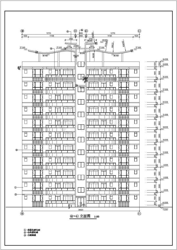 某城市小区十一层对称户型住宅建筑设计完整CAD图纸-图二