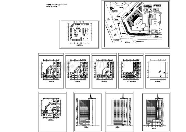 长46.94米 宽46.94米 -1+22层V型宾馆建筑设计图【平立剖 总平】-图一