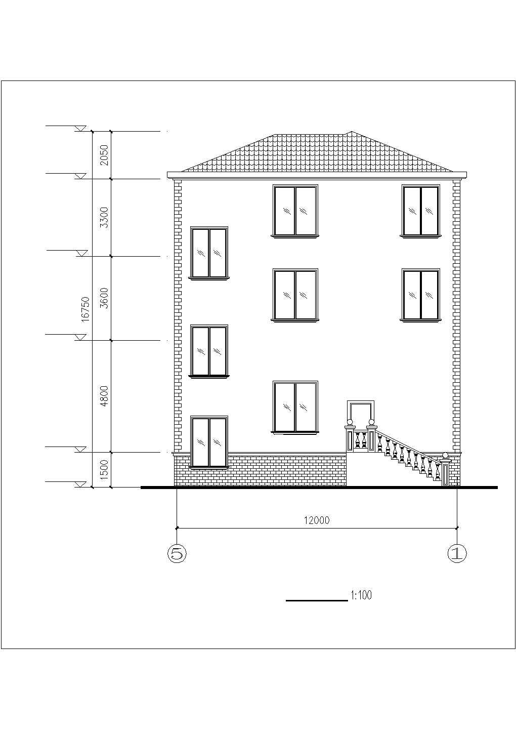 三层农村独栋别墅cad建筑施工设计图附效果图