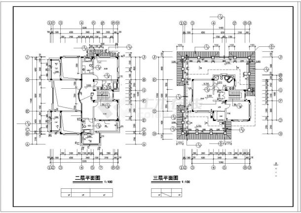 三层美式别墅建筑设计施工CAD图附效果图-图二