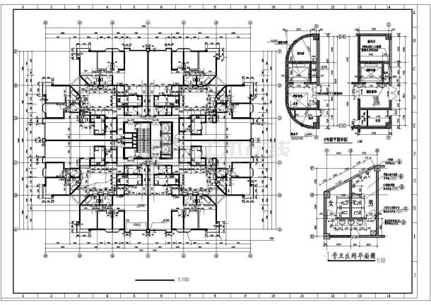 华帝高层的住宅楼建施设计CAD图纸-图二