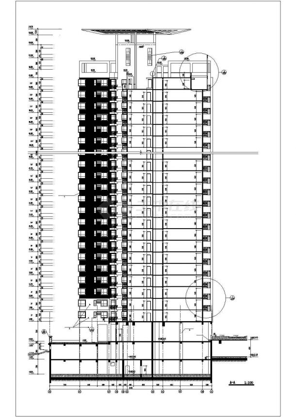 宿迁市某小区33层剪力墙结构住宅楼立剖面设计CAD图纸（含机房水箱层）-图一