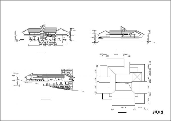 独栋豪华总统别墅建筑施工cad图纸（含平立面图）_图1