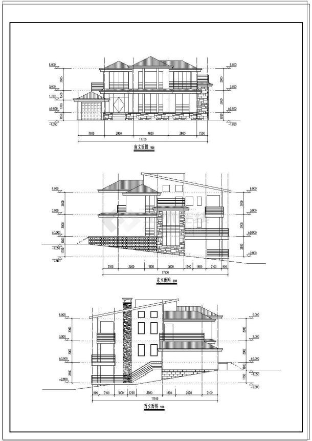 三层单家独院式别墅cad建筑设计施工图（含设计说明）-图一