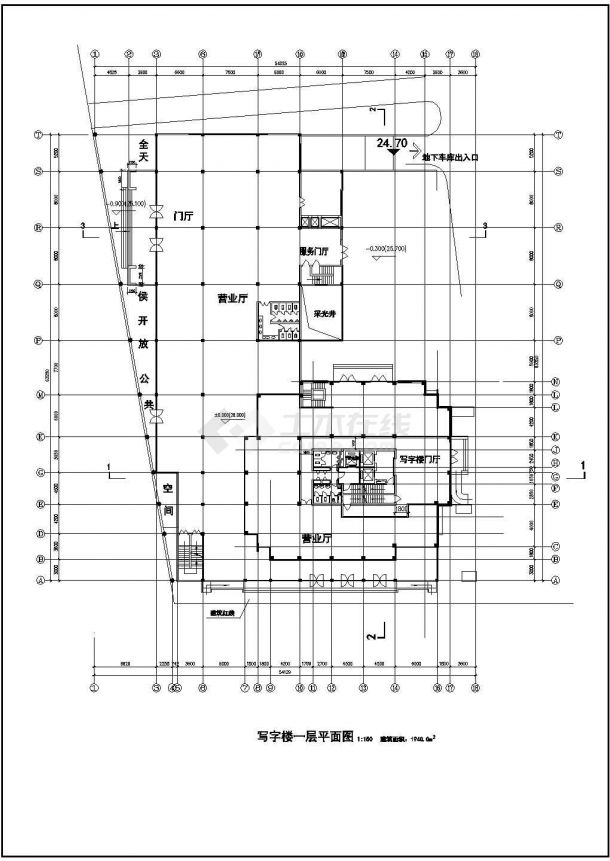 1.6万平米19+2层框剪结构商住楼建筑设计CAD图纸（1-2层商用）-图二