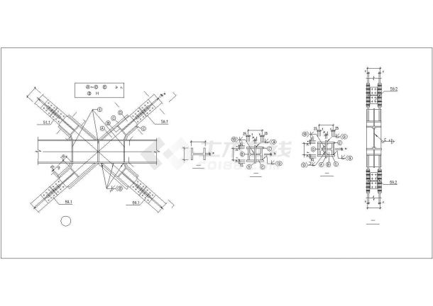 交叉支撑在横梁交叉点处的连接节点构造CAD详图设计-图一