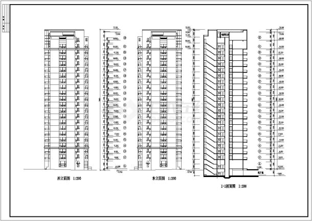 两栋22层框架结构组合式商住楼平立剖面设计CAD图纸（底层商用）-图一