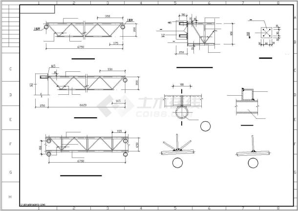 跨度拱形桁架轻钢屋面结构CAD图纸-图二