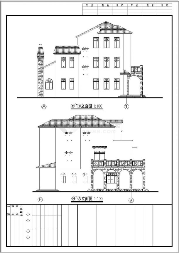 三层别墅cad建筑设计施工图带效果图（含设计说明）-图二