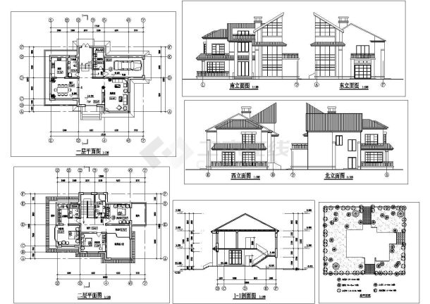 某二层框架结构欧式风格新农村别墅设计cad全套建筑施工图（含总平面图）-图一