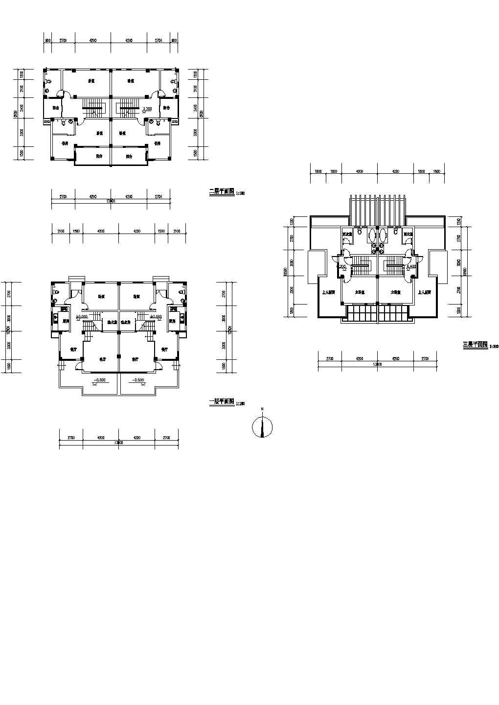 天津某双拼别墅建筑设计施工CAD全套图纸