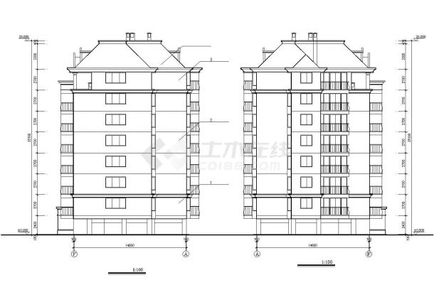 5500平米8+1层框混结构住宅楼平立剖面设计CAD图纸（含架空层和阁楼）-图二