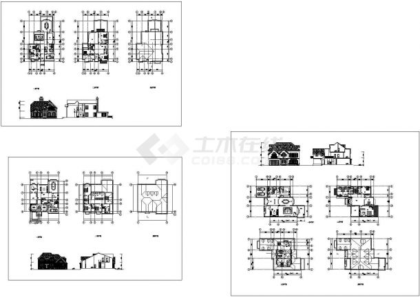 某三层框架结构新古典风格乡村小别墅设计cad全套建施图（含3栋设计，含效果图）-图二