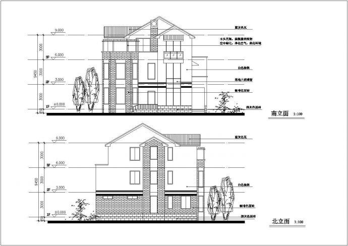 某现代化村镇290平米三层框混结构自建别墅平立剖面设计CAD图纸_图1