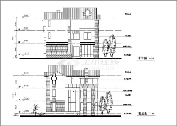 某现代化村镇290平米三层框混结构自建别墅平立剖面设计CAD图纸-图二