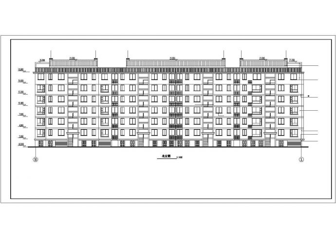 3450平米左右6层混合结构住宅楼全套建筑设计CAD图纸（含车库层）_图1