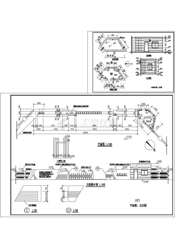 某厂区大门及传达室CAD设计详图-图一