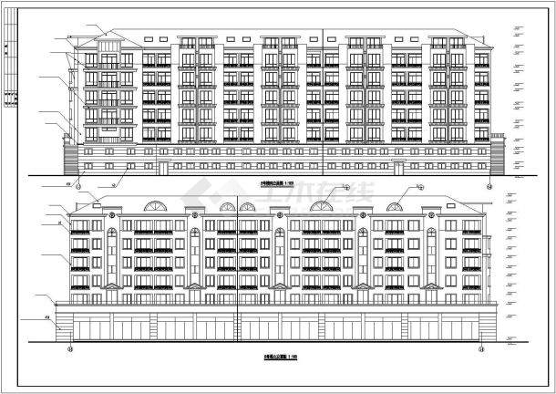 某小区3480平米7层框混结构商住楼平立剖面设计CAD图纸（底层商用）-图一