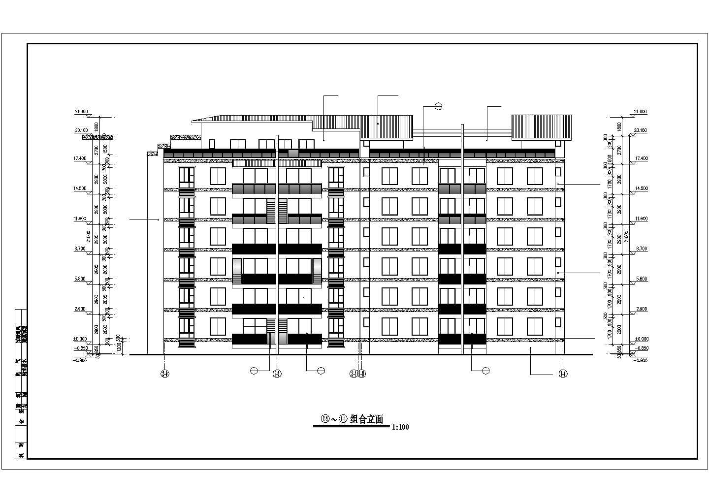 某小区3580平米6层框混结构住宅楼全套平立剖面设计CAD图纸