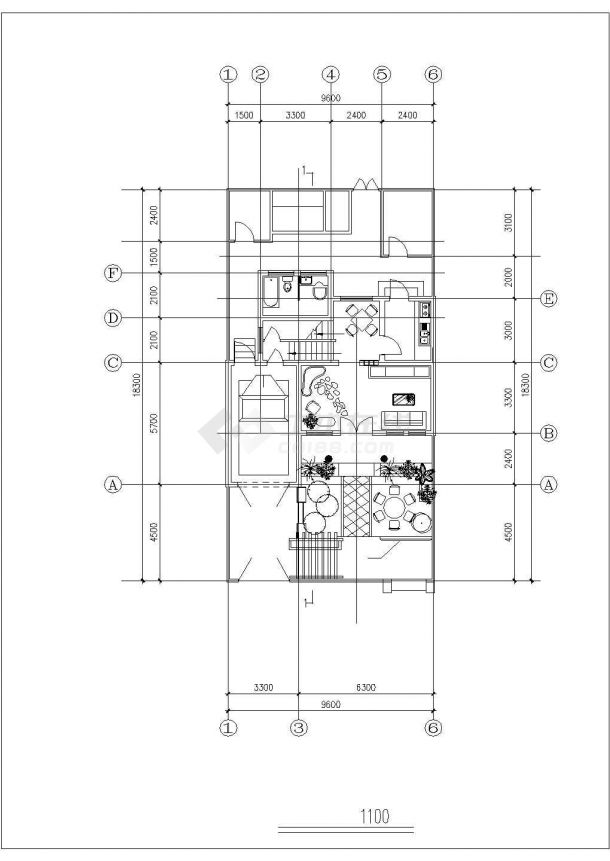 2层框混结构双拼别墅平立剖面设计CAD图纸（每户210平米）-图一