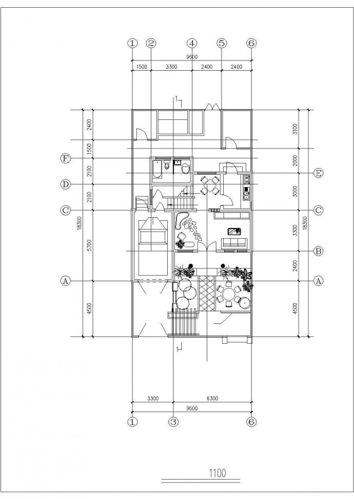 2层框混结构双拼别墅平立剖面设计CAD图纸（每户210平米）_图1
