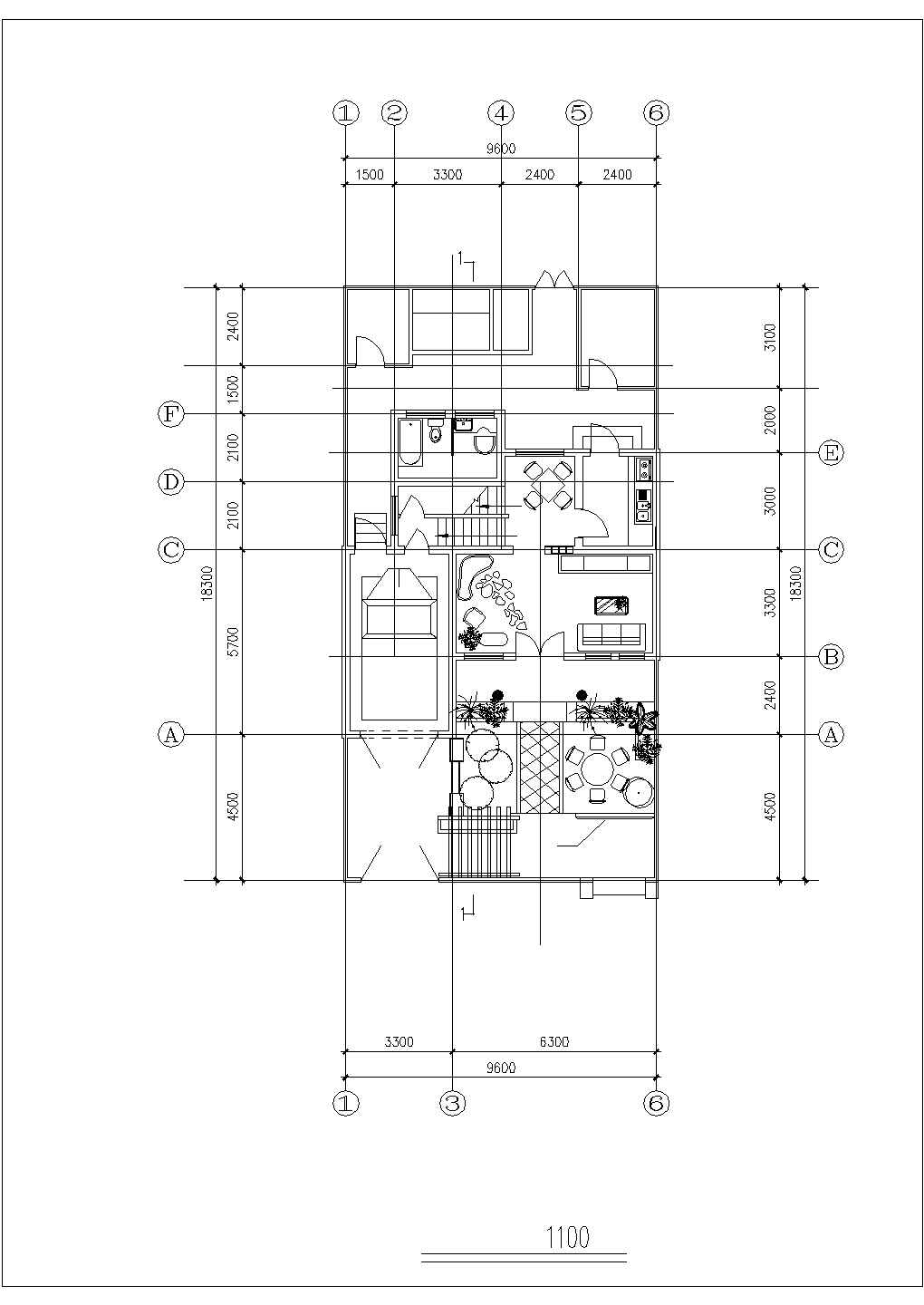 2层框混结构双拼别墅平立剖面设计CAD图纸（每户210平米）