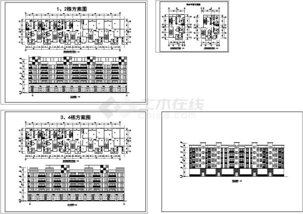 某小区小高层建筑平立面设计cad方案图（含标准层拼接平面图）-图一